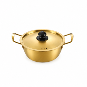STAINLESS STEEL GOLD RAMEN POT WITH LID ; 金色白钢带盖泡面锅