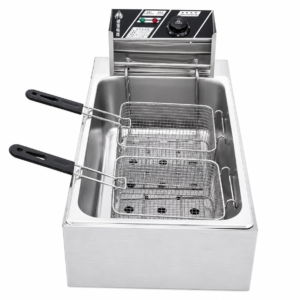 ELECTRIC SINGLE TANK FRYER WITH DOUBLE BASKET & TIMER; 单头双网电炸炉带计时器