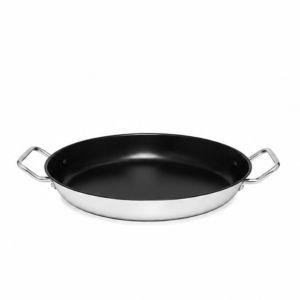 STAINLESS STEEL SANDWICHED BOTTOM DOUBLE HANDLE NON-STICK FRYING PAN ; 双耳白钢复合底不粘煎盘
