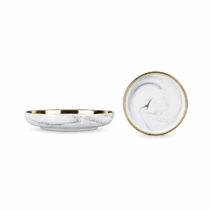 MARBLE COLOR SHOLLOW RICE PLATE WITH GOLD RIM ; 金边云石纹浅饭碟