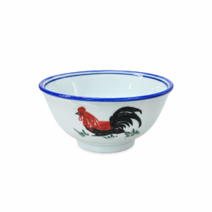 BLUE LINE VINTAGE ROOSTER RICE BOWL ; 蓝边复古公鸡饭碗