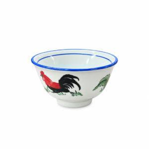 BLUE LINE VINTAGE ROOSTER RICE BOWL ; 蓝边复古公鸡饭碗