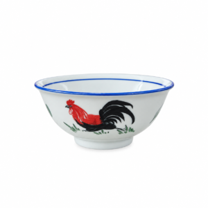BLUE LINE VINTAGE ROOSTER RICE BOWL ; 蓝边复古公鸡饭碗