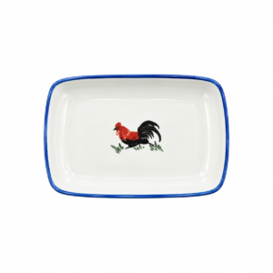 BLUE LINE VINTAGE ROOSTER REC. PLATE  ; 青瓷公鸡长方盘