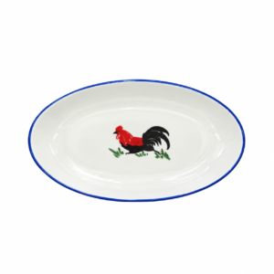 BLUE LINE VINTAGE ROOSTER OVAL PLATE ; 青瓷公鸡椭圆盘