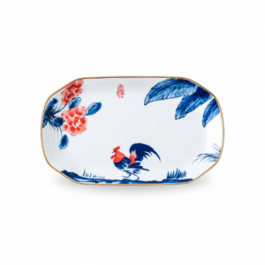 BROWN RIM ROOSTER REC. PLATE ; 棕边鸡公切角长方碟
