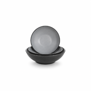 BLACK BASE/GREY ROUND SHALLOW BOWL ; 双色圆淺碗 灰黑岩