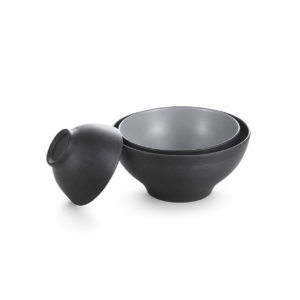 BLACK BASE/GREY ROUND BOWL ; 双色盅口碗 灰黑岩