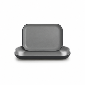 BLACK BASE/GREY RECT. PLATE ; 双色斜边长方平盘 灰黑岩