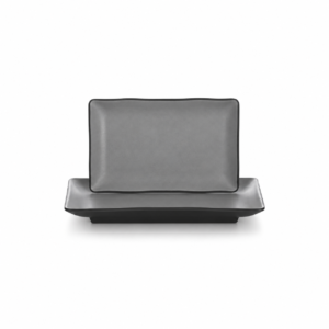BLACK BASE/GREY RECT. PLATE ; 双色长方盘 灰黑岩