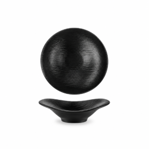 POR. BASALT ROLLED RIM SHALLOW BOWL ; 黑岩石反边浅碗