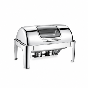 STAINLESS STEEL RECTANGULAR ROLL TOP CHAFING DISH WITH GLASS LID ; 不锈钢长方形玻璃盖翻盖餐炉