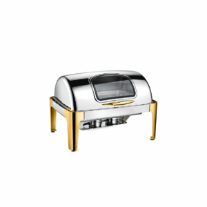 STAINLESS STEEL RECTANGULAR ROLL TOP CHAFING DISH WITH GLASS LID ; 不锈钢长方形玻璃盖翻盖餐炉