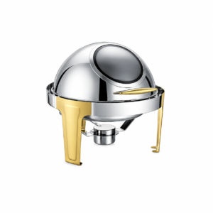 STAINLESS STEEL ROUND ROLL TOP CHAFING DISH WITH GLASS LID ; 不锈钢圆形玻璃盖翻盖餐炉